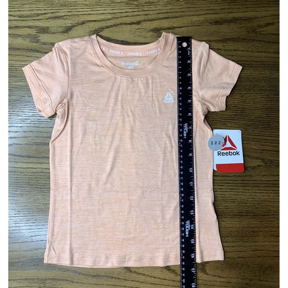Reebok Girls Peach Marled Short Sleeve Athletic T-Shirt Size 4/5 Slim
